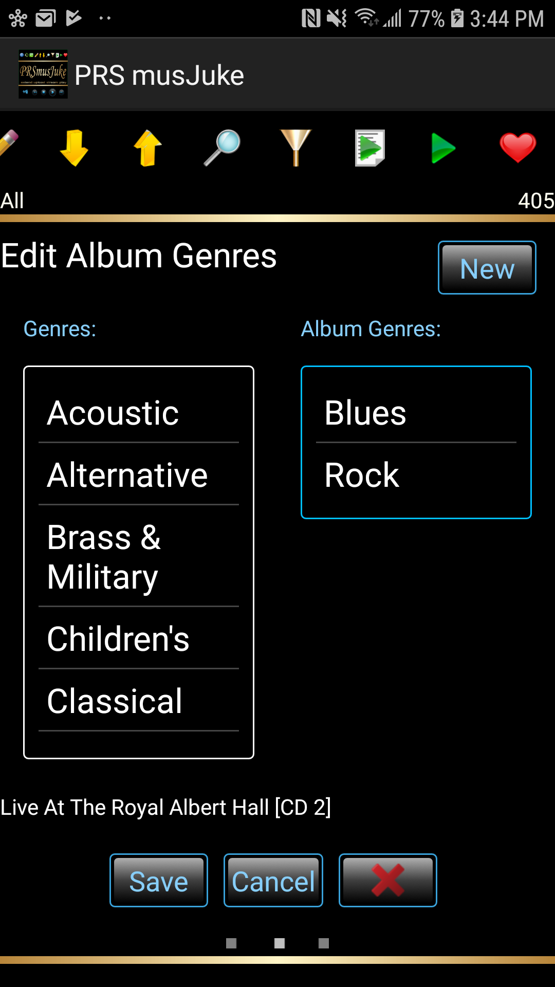 Select or remove Album Genres.  Add new or delete unused Genres