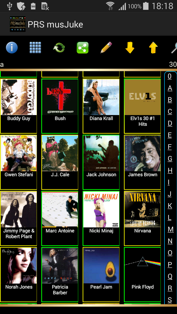 PRSmusJuke artist browsing view